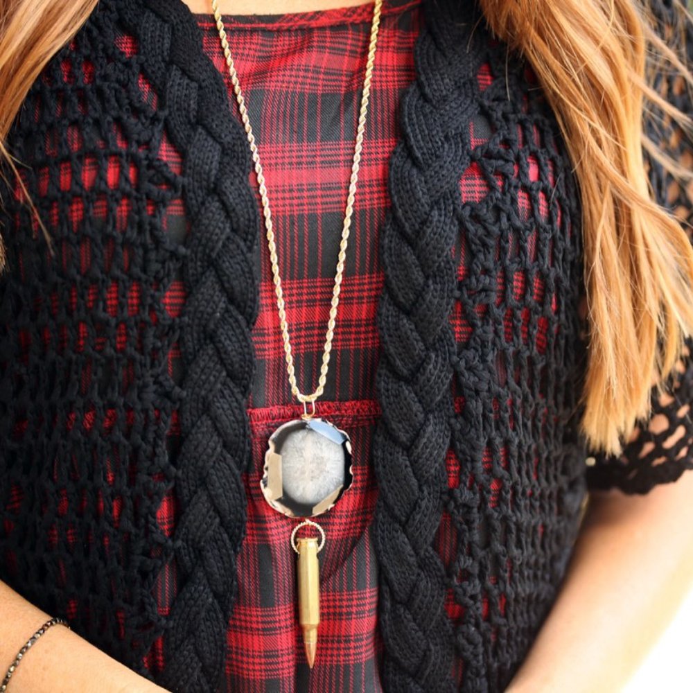 Shotgun Shell and Stone Necklace (long)